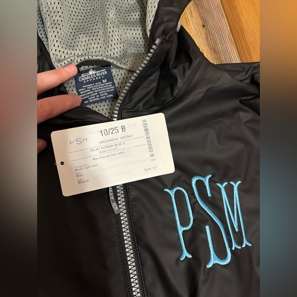MARLEYLILLY Monogrammed New England Rain Jacket // Size Medium // Color: Black - Picture 2 of 3